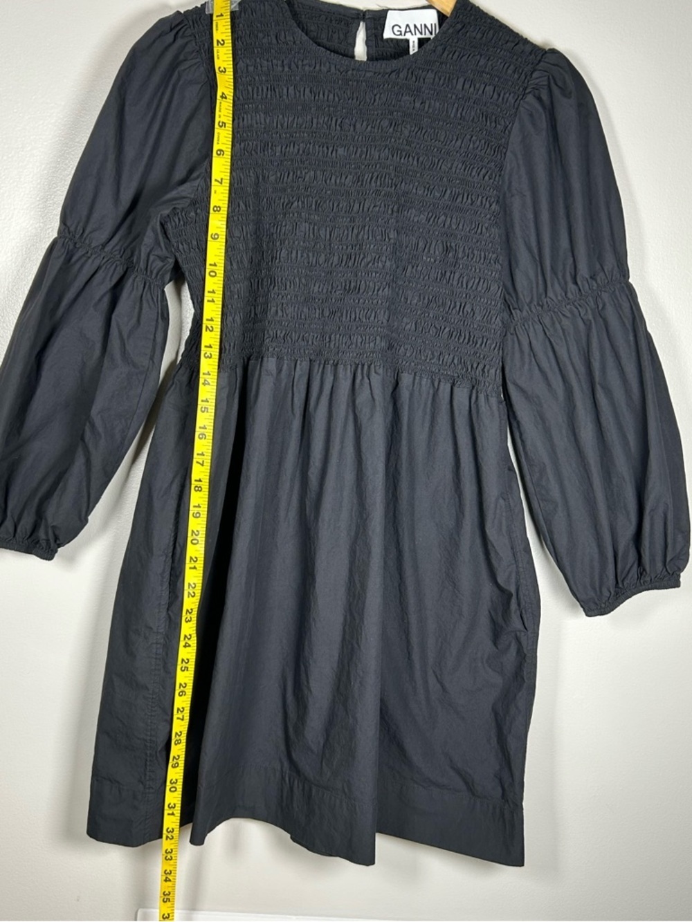 GANNI Black Cotton Poplin Black Mini  Smock 100% organic cotton Dress - Picture 15 of 16